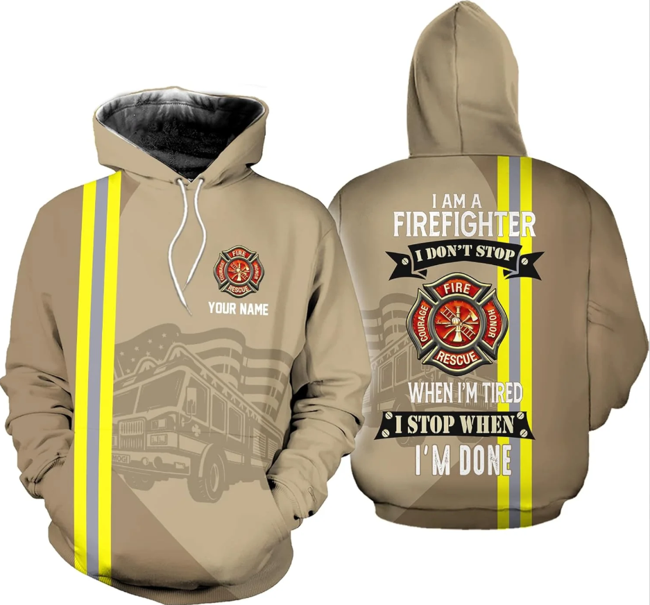 Personalized Firefighter Shirt Custom Name Fire Man Firefighter Gift Tshirt 3D Unisex Hoodie, T Shirt, Zip Up Hoodie, Sweatshirt for Men Women HD_A476 Multicolor