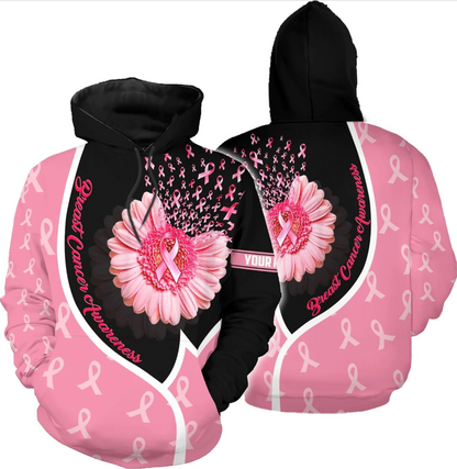 Personalized Breast Cancer Hoodie 3D, Pink Ribbon Awareness Sweatshirt, Survivor Pride Breast Cancer Zip Hoodie