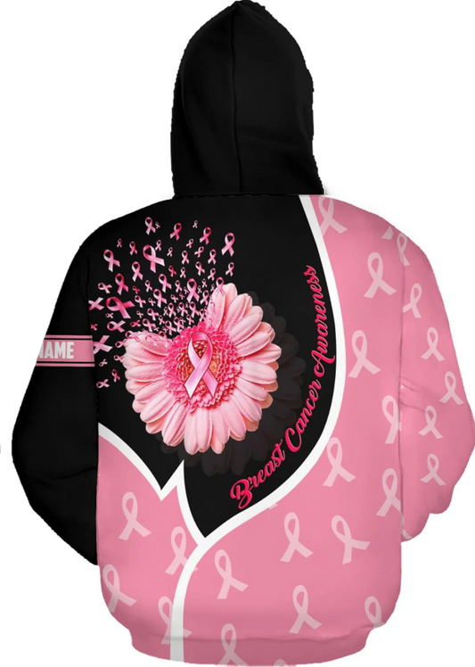 Personalized Breast Cancer Hoodie 3D, Pink Ribbon Awareness Sweatshirt, Survivor Pride Breast Cancer Zip Hoodie
