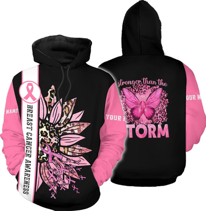 Personalized Breast Cancer Hoodie 3D, Pink Ribbon Awareness Sweatshirt, Survivor Pride Breast Cancer Zip Hoodie