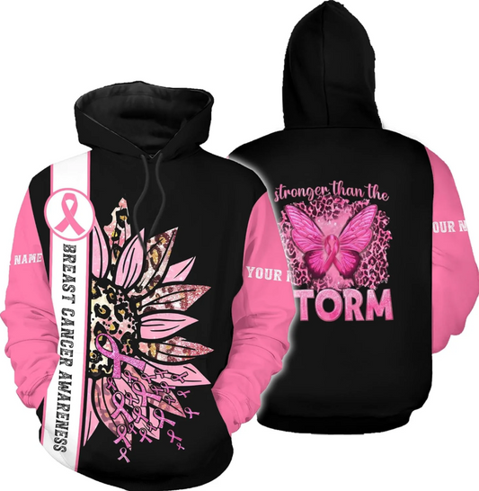 Personalized Breast Cancer Hoodie 3D, Pink Ribbon Awareness Sweatshirt, Survivor Pride Breast Cancer Zip Hoodie
