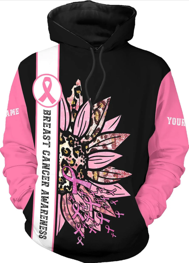 Personalized Breast Cancer Hoodie 3D, Pink Ribbon Awareness Sweatshirt, Survivor Pride Breast Cancer Zip Hoodie