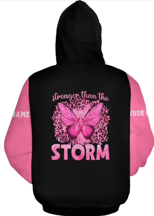 Personalized Breast Cancer Hoodie 3D, Pink Ribbon Awareness Sweatshirt, Survivor Pride Breast Cancer Zip Hoodie