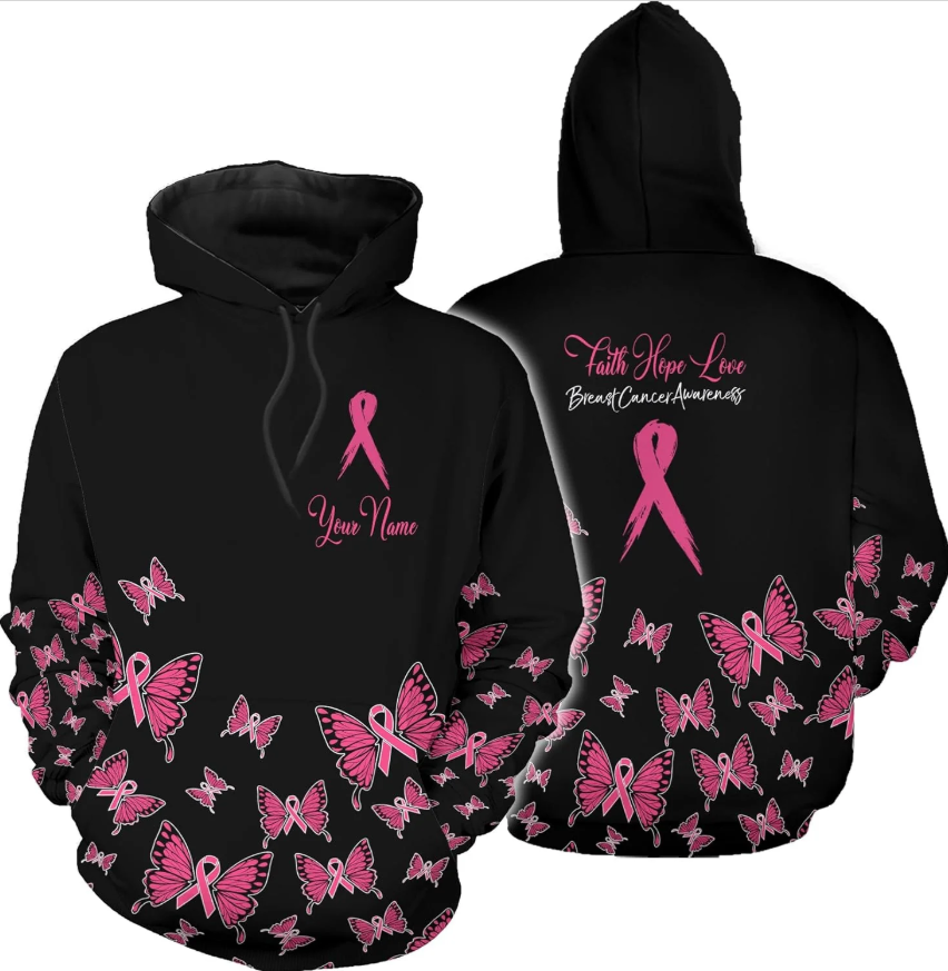 Personalized Breast Cancer Hoodie 3D, Pink Ribbon Awareness Sweatshirt, Survivor Pride Breast Cancer Zip Hoodie
