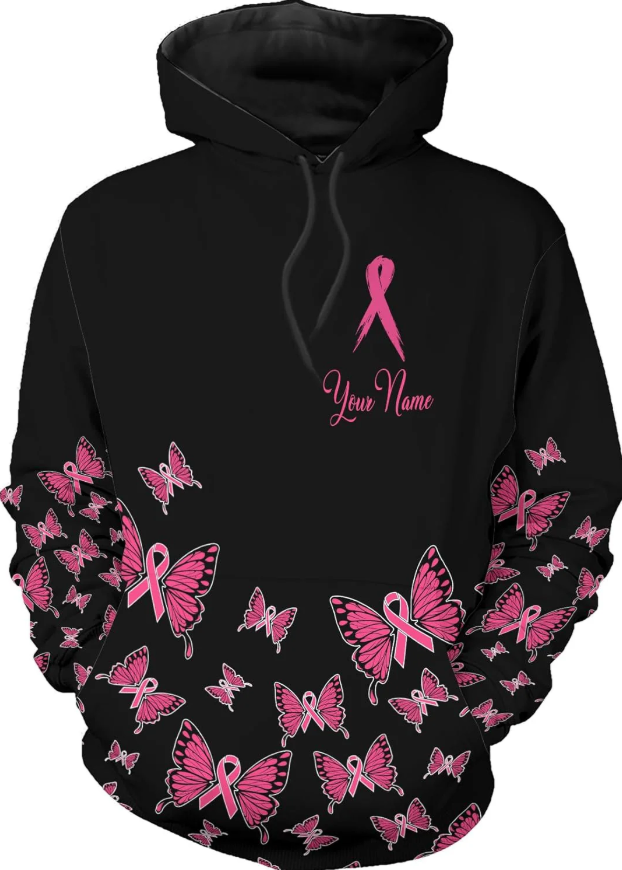 Personalized Breast Cancer Hoodie 3D, Pink Ribbon Awareness Sweatshirt, Survivor Pride Breast Cancer Zip Hoodie