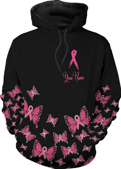 Personalized Breast Cancer Hoodie 3D, Pink Ribbon Awareness Sweatshirt, Survivor Pride Breast Cancer Zip Hoodie
