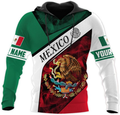 Mostprints Personalized Name Mexican Hoodie 3D, Customized Mexican Hoodies for Men, Unisex Mexico Hoodie, Mexico Hoodies for Men