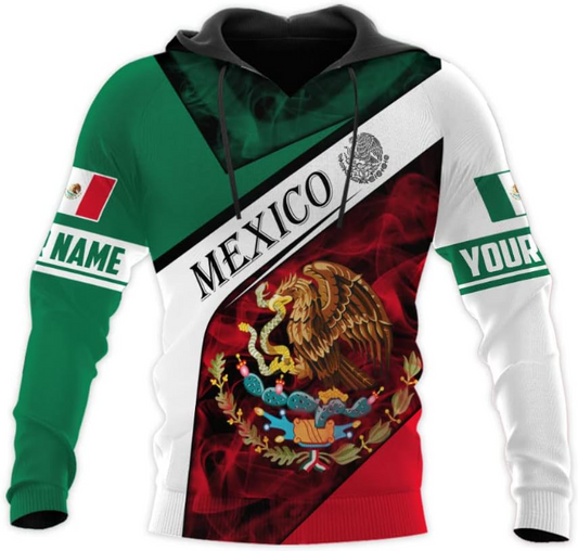 Mostprints Personalized Name Mexican Hoodie 3D, Customized Mexican Hoodies for Men, Unisex Mexico Hoodie, Mexico Hoodies for Men