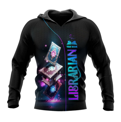 Personalized Librarian 3D Shirt with Name, sweatshirt hoodie zip hoodie Librarian 3D shirt for Women Men