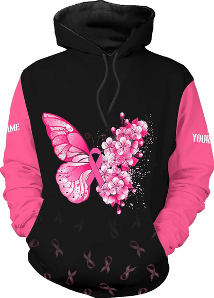 Personalized Breast Cancer Hoodie 3D, Pink Ribbon Awareness Sweatshirt, Survivor Pride Breast Cancer Zip Hoodie