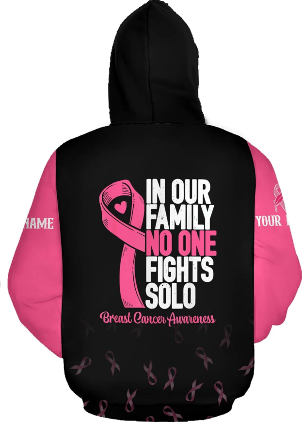 Personalized Breast Cancer Hoodie 3D, Pink Ribbon Awareness Sweatshirt, Survivor Pride Breast Cancer Zip Hoodie