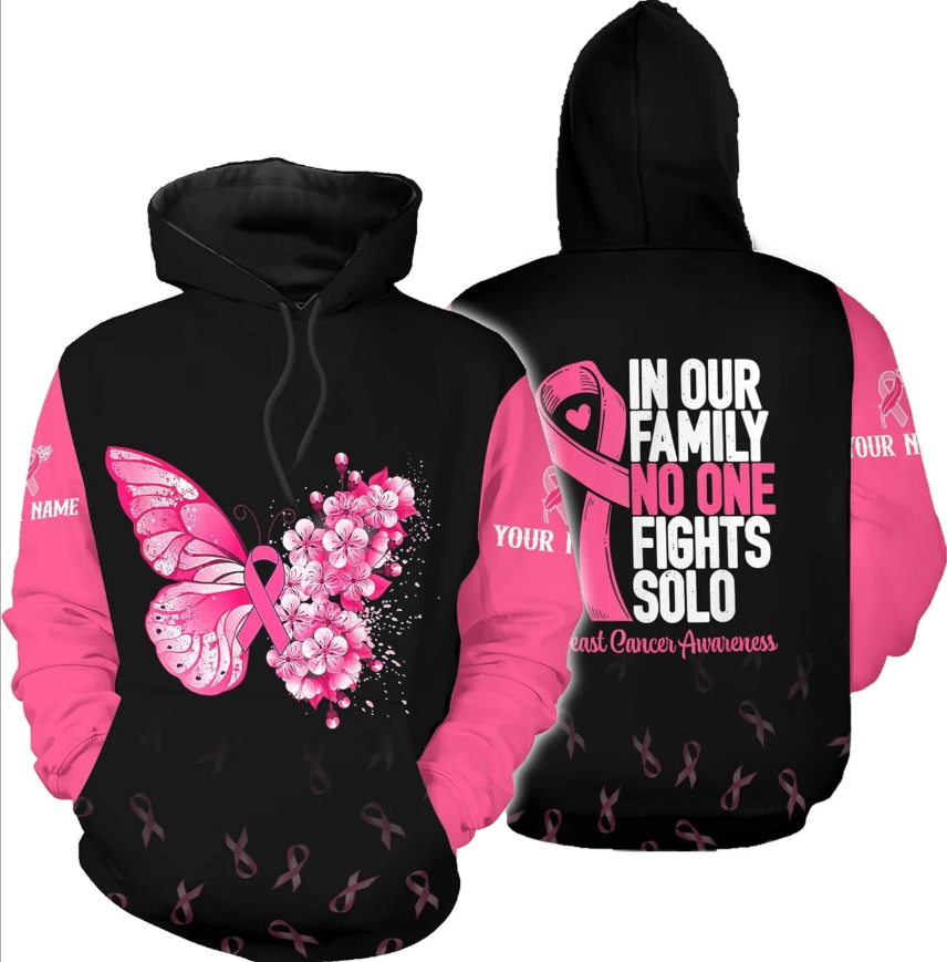 Personalized Breast Cancer Hoodie 3D, Pink Ribbon Awareness Sweatshirt, Survivor Pride Breast Cancer Zip Hoodie