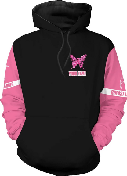 Personalized Breast Cancer Hoodie 3D, Pink Ribbon Awareness Sweatshirt, Survivor Pride Breast Cancer Zip Hoodie