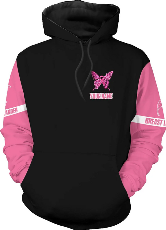 Personalized Breast Cancer Hoodie 3D, Pink Ribbon Awareness Sweatshirt, Survivor Pride Breast Cancer Zip Hoodie
