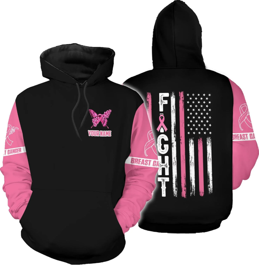 Personalized Breast Cancer Hoodie 3D, Pink Ribbon Awareness Sweatshirt, Survivor Pride Breast Cancer Zip Hoodie