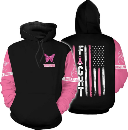 Personalized Breast Cancer Hoodie 3D, Pink Ribbon Awareness Sweatshirt, Survivor Pride Breast Cancer Zip Hoodie