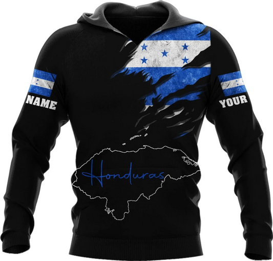 Personalized Honduras APO Hoodie, Honduras Pride Honduras Flag 3D Zip Hoodie Sweatshirt Tshirt Men and Women