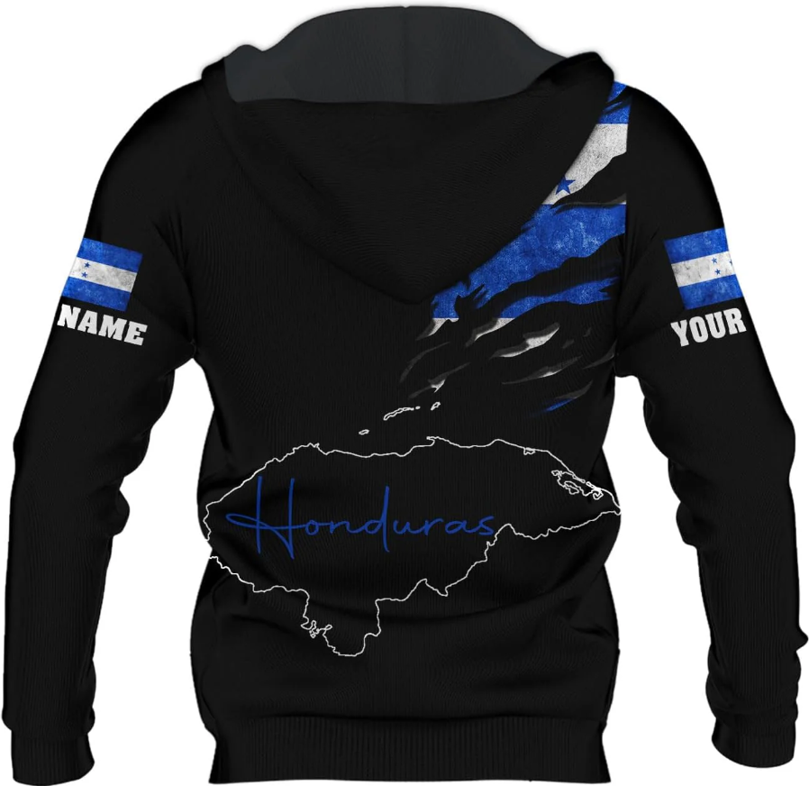 Personalized Honduras APO Hoodie, Honduras Pride Honduras Flag 3D Zip Hoodie Sweatshirt Tshirt Men and Women