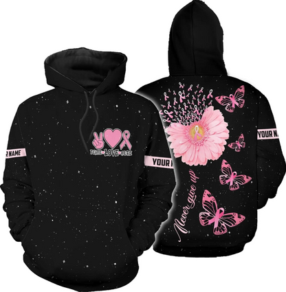 Personalized Breast Cancer Hoodie 3D, Pink Ribbon Awareness Sweatshirt, Survivor Pride Breast Cancer Zip Hoodie