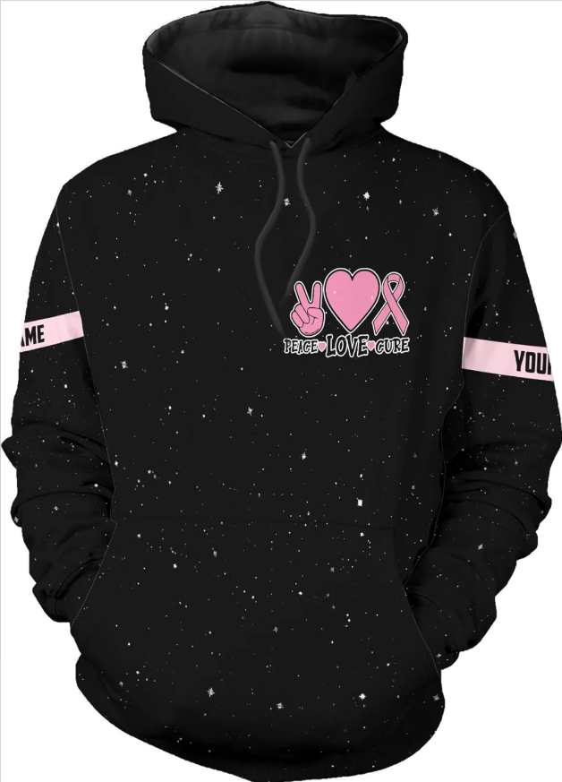 Personalized Breast Cancer Hoodie 3D, Pink Ribbon Awareness Sweatshirt, Survivor Pride Breast Cancer Zip Hoodie