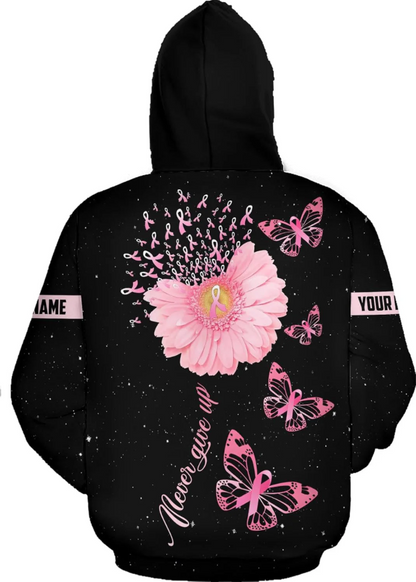 Personalized Breast Cancer Hoodie 3D, Pink Ribbon Awareness Sweatshirt, Survivor Pride Breast Cancer Zip Hoodie