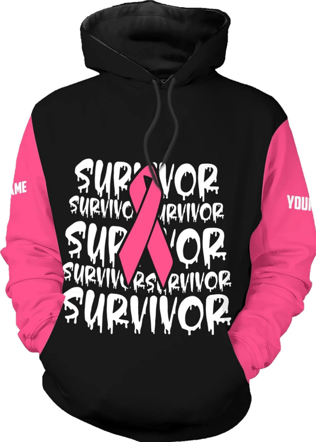 Personalized Breast Cancer Hoodie 3D, Pink Ribbon Awareness Sweatshirt, Survivor Pride Breast Cancer Zip Hoodie