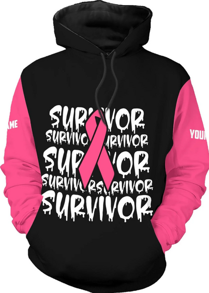 Personalized Breast Cancer Hoodie 3D, Pink Ribbon Awareness Sweatshirt, Survivor Pride Breast Cancer Zip Hoodie