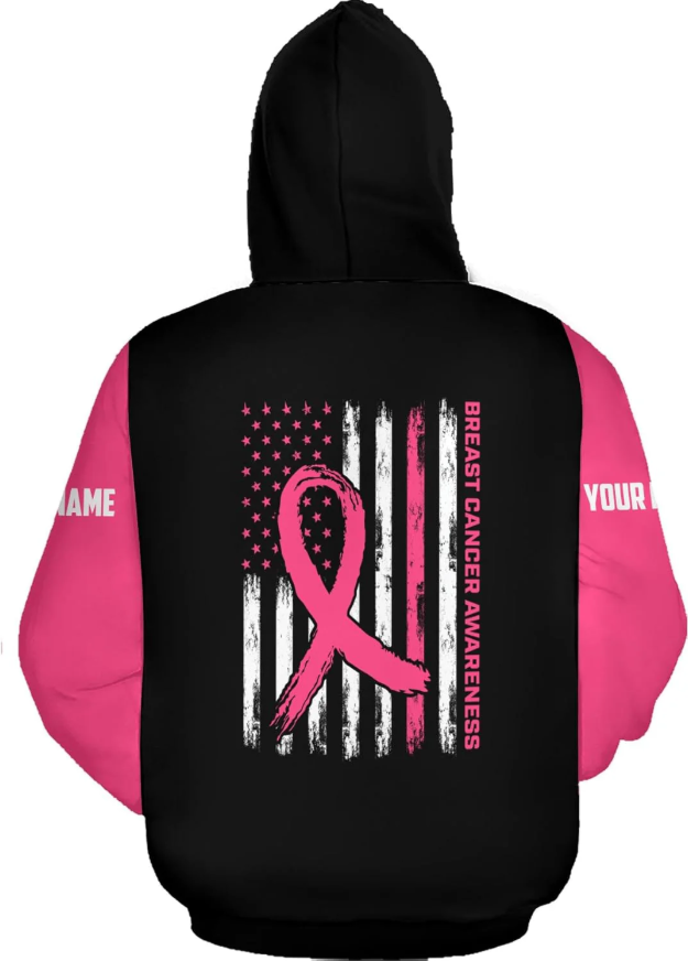 Personalized Breast Cancer Hoodie 3D, Pink Ribbon Awareness Sweatshirt, Survivor Pride Breast Cancer Zip Hoodie
