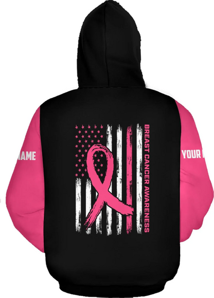 Personalized Breast Cancer Hoodie 3D, Pink Ribbon Awareness Sweatshirt, Survivor Pride Breast Cancer Zip Hoodie