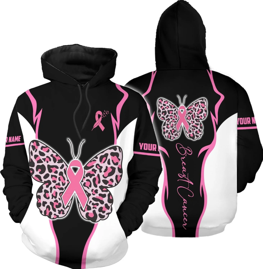 Personalized Breast Cancer Hoodie 3D, Pink Ribbon Awareness Sweatshirt, Survivor Pride Breast Cancer Zip Hoodie