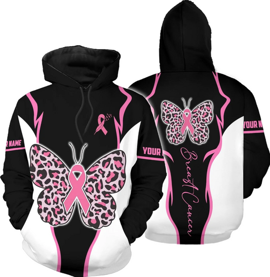 Personalized Breast Cancer Hoodie 3D, Pink Ribbon Awareness Sweatshirt, Survivor Pride Breast Cancer Zip Hoodie