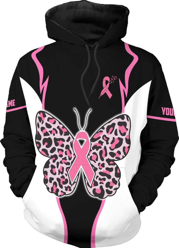 Personalized Breast Cancer Hoodie 3D, Pink Ribbon Awareness Sweatshirt, Survivor Pride Breast Cancer Zip Hoodie