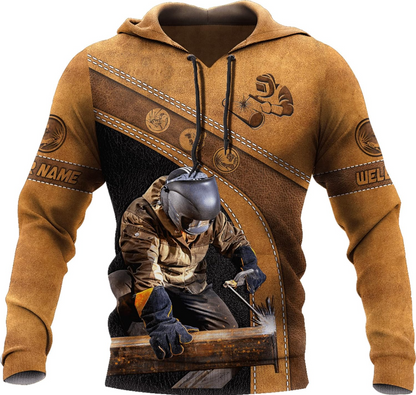 Personalized Welder Brown Leather Welding Unisex Hoodie, T Shirt, Zip Up Hoodie, Sweatshirt for Men AD1146