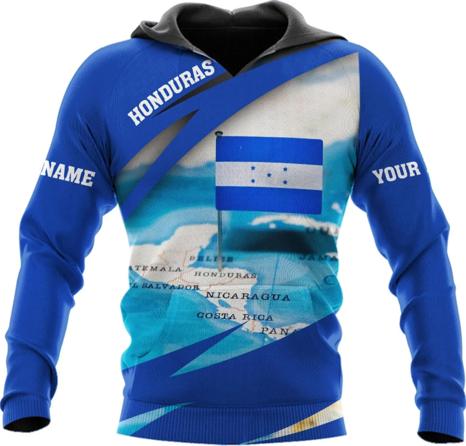 Personalized Honduras APO Hoodie, Honduras Pride Honduras Flag 3D Zip Hoodie Sweatshirt Tshirt Men and Women