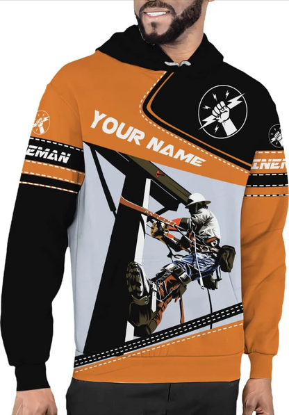 Personalized Lineman 3D Print Hoodies Unisex Pullover Hoodie Gift For Men, Women, Full Size S-5XL For Men Women