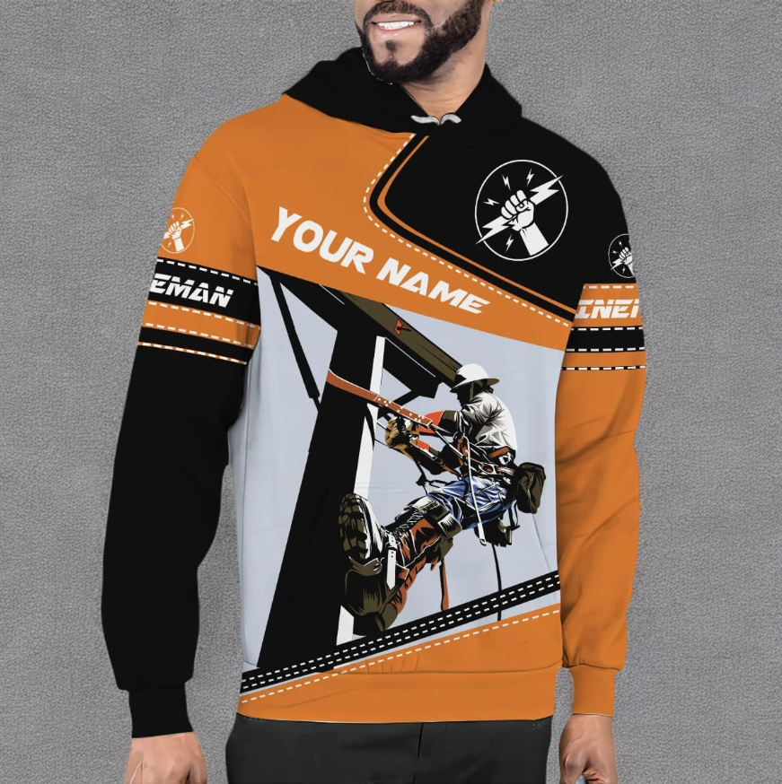 Personalized Lineman 3D Print Hoodies Unisex Pullover Hoodie Gift For Men, Women, Full Size S-5XL For Men Women