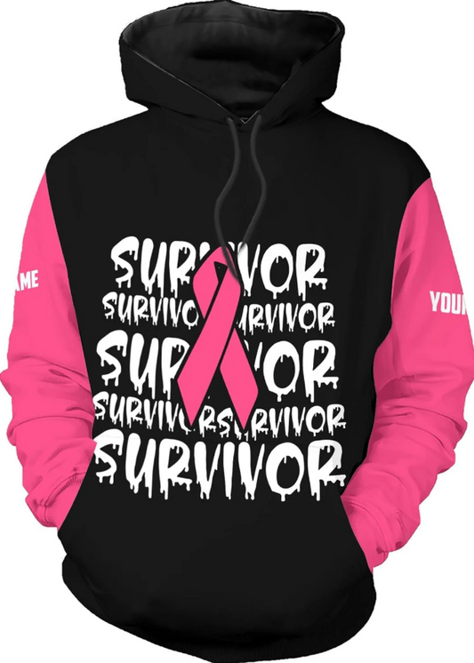 Personalized Breast Cancer Hoodie 3D, Pink Ribbon Awareness Sweatshirt, Survivor Pride Breast Cancer Zip Hoodie