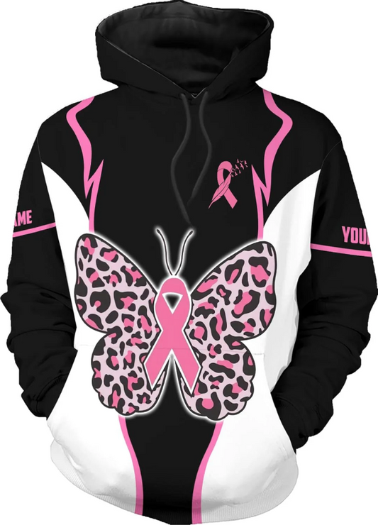 Personalized Breast Cancer Hoodie 3D, Pink Ribbon Awareness Sweatshirt, Survivor Pride Breast Cancer Zip Hoodie