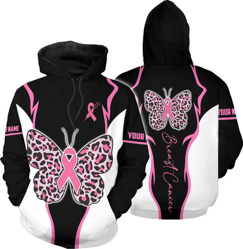 Personalized Breast Cancer Hoodie 3D, Pink Ribbon Awareness Sweatshirt, Survivor Pride Breast Cancer Zip Hoodie