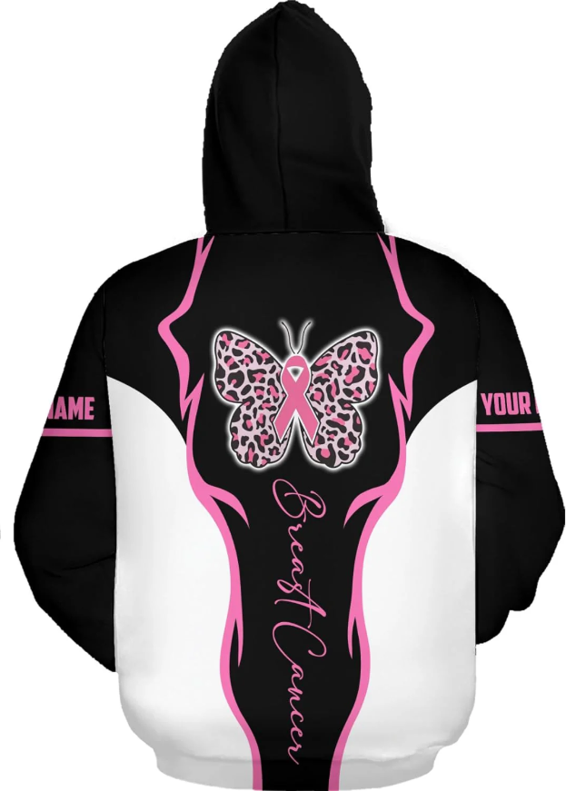Personalized Breast Cancer Hoodie 3D, Pink Ribbon Awareness Sweatshirt, Survivor Pride Breast Cancer Zip Hoodie