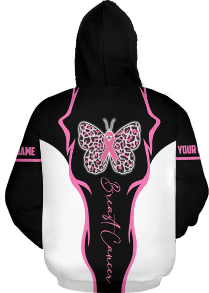 Personalized Breast Cancer Hoodie 3D, Pink Ribbon Awareness Sweatshirt, Survivor Pride Breast Cancer Zip Hoodie