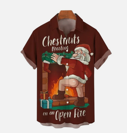 Christmas Print Fashion Short Sleeve Hawaiian Shirt