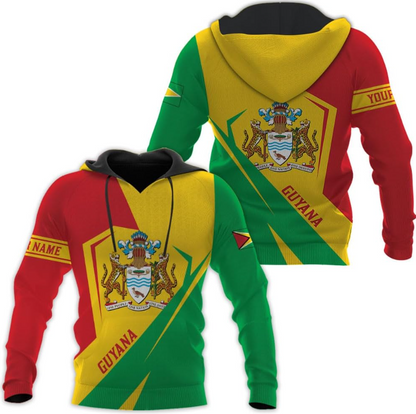 Personalized Guyana Hoodie 3D Guyanese Coat of Arms Flag Guyana 3D Sweatshirt Guyana Guyanese Pride Gift Zip Hoodie
