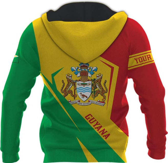 Personalized Guyana Hoodie 3D Guyanese Coat of Arms Flag Guyana 3D Sweatshirt Guyana Guyanese Pride Gift Zip Hoodie