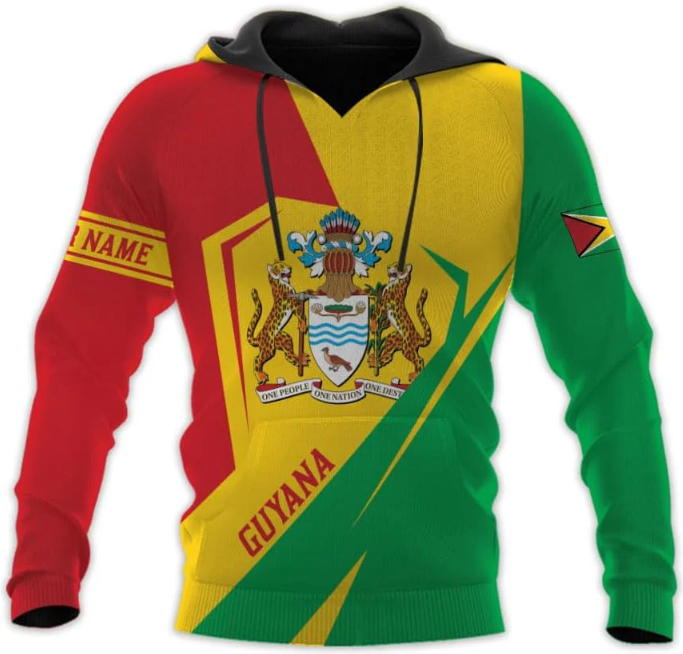 Personalized Guyana Hoodie 3D Guyanese Coat of Arms Flag Guyana 3D Sweatshirt Guyana Guyanese Pride Gift Zip Hoodie