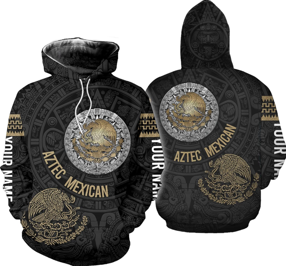 Mostprints Personalized Name Aztec Hoodie Men 3D, Aztec Hoodies for Men and Women, Aztec Warrior Mexican Hoodie, Mexico hoodie