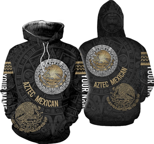 Mostprints Personalized Name Aztec Hoodie Men 3D, Aztec Hoodies for Men and Women, Aztec Warrior Mexican Hoodie, Mexico hoodie