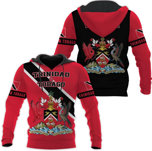 Personalized Trinidad & Tobago Hoodie 3D Trinidad and Tobago Coat of Arms Flag Sweatshirt Trinidad Pride Zip Hoodie