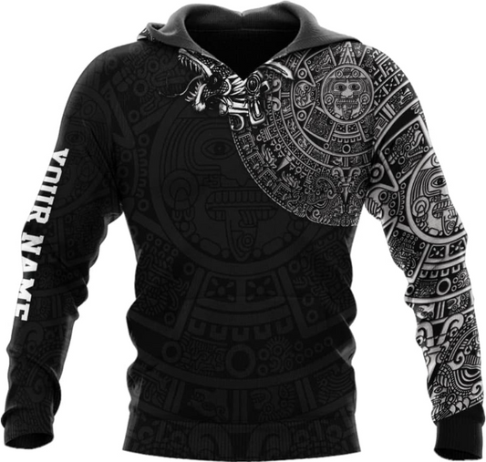Mostprints Personalized Name Aztec Hoodie Men 3D, Aztec Hoodies for Men and Women, Aztec Warrior Mexican Hoodie, Mexico hoodie