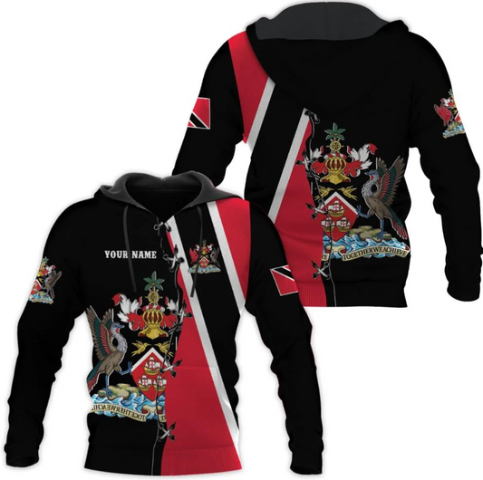 Personalized Trinidad & Tobago Hoodie 3D Trinidad and Tobago Coat of Arms Flag Sweatshirt Trinidad Pride Zip Hoodie